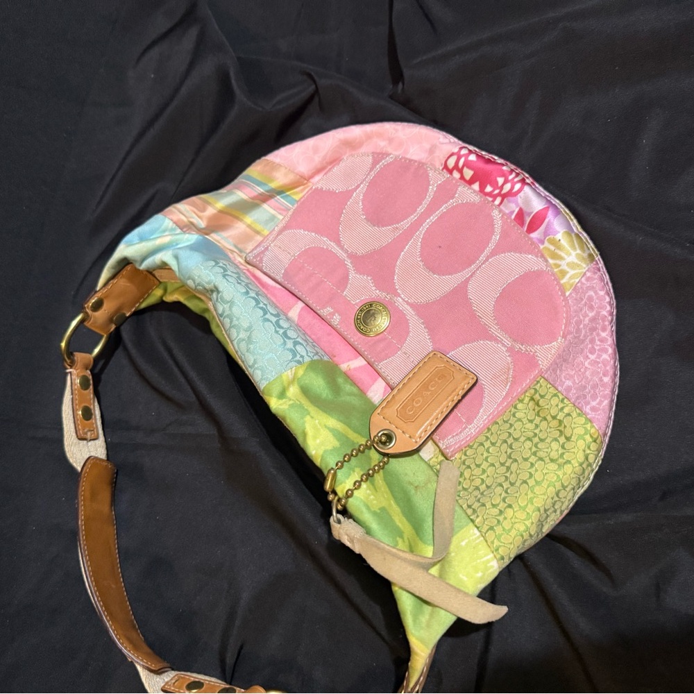 Coach Tan Leather Tag with Gold Hardware